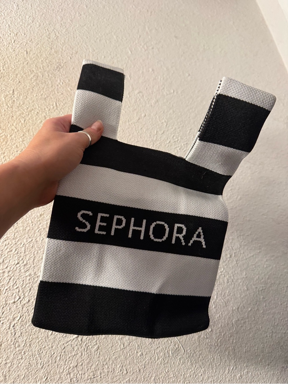 Sephora Black and White Striped Mini Tote